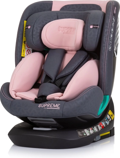 Κάθισμα αυτοκινήτου CHIPOLINO Supreme i-Size 40–150 cm με ISOFIX και περιστρεφόμενη βάση 360° – Flamingo