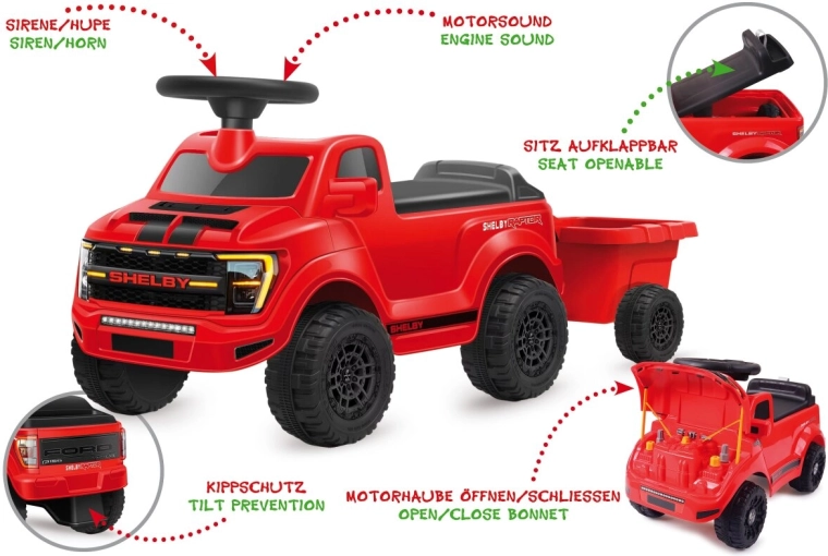 Παιδικό αυτοκινητάκι JAMARA Shelby Ford F-150 Raptor με ρυμουλκούμενο, κόκκινο