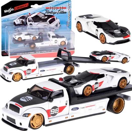 Maisto μεταλλικό σετ ρυμουλκού με FORD GT Heritage 2021 1:64