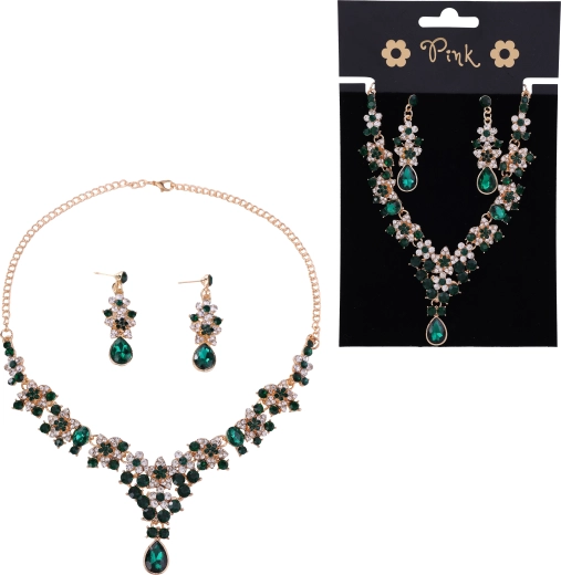 Ροζ σετ κολιέ και σκουλαρικιών Emerald Queen