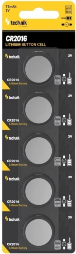 Λιθίου κουμπωτή μπαταρία Technik Platinum CR2016 3 V, συσκευασία 5 τεμ.