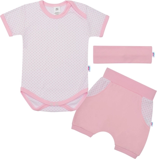 Καλοκαιρινό βαμβακερό σετ 3 τεμαχίων NEW BABY Perfect Summer, ανοιχτό ροζ, μέγεθος 92