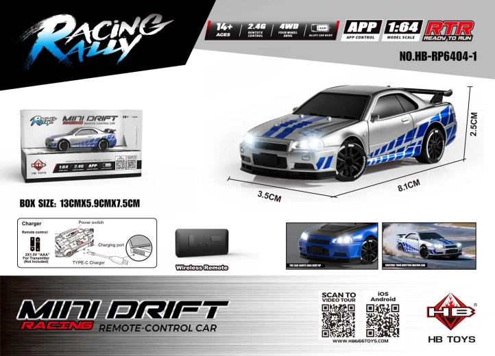 Τηλεκατευθυνόμενο αυτοκίνητο Mini Drift SmokeRacer σε ασημί χρώμα