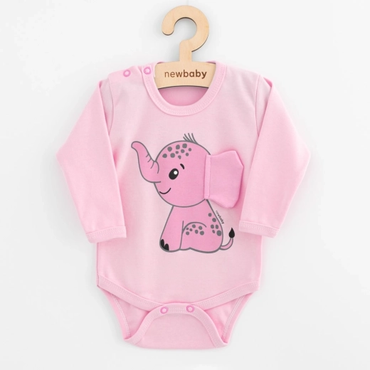 Βρεφικό κορμάκι με μακρύ μανίκι NEW BABY Happy Elephant ροζ