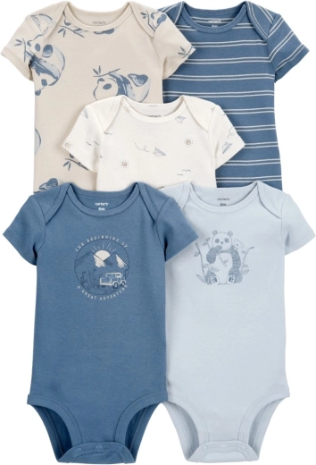 Carter’s βρεφικά κορμάκια με κοντό μανίκι Blue Panda/Airplane για αγόρια, 5 τεμ., μέγεθος 56