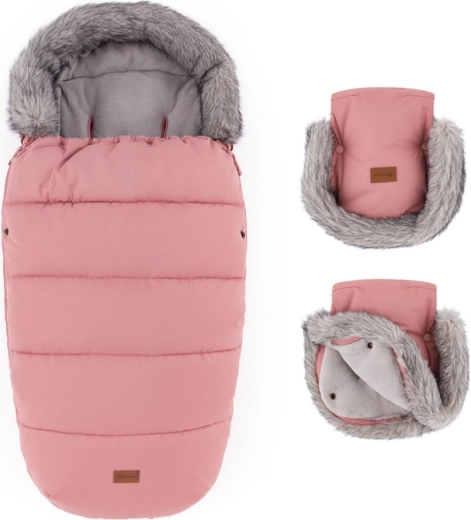 PETITE&MARS χειμερινό σετ: ποδόσακος Comfy 4v1 + γάντια για καρότσι Furry old rose