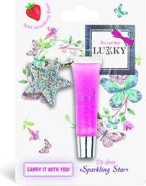 Lukky αστραφτερό lip gloss με γεύση φράουλα με κρεμαστό αξεσουάρ