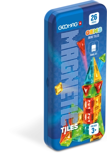 Geomag GEMS Mini Tiles 26 τεμαχίων – μαγνητικό κατασκευαστικό σετ σε ταξιδιωτικό κουτί