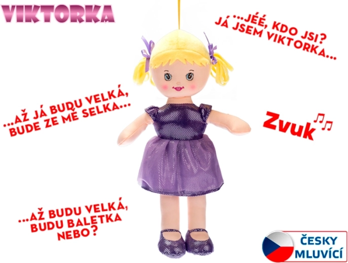 Πάνινα κούκλα Viktorka που μιλάει, 32 εκ., μωβ