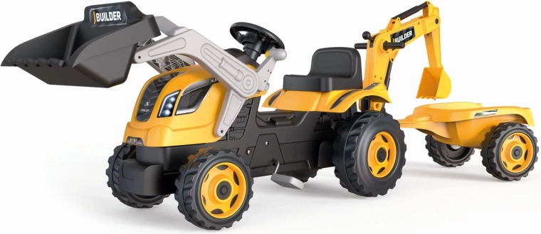 Παιδικό τρακτέρ με πετάλια Builder Max με εκσκαφέα και ρυμουλκούμενο