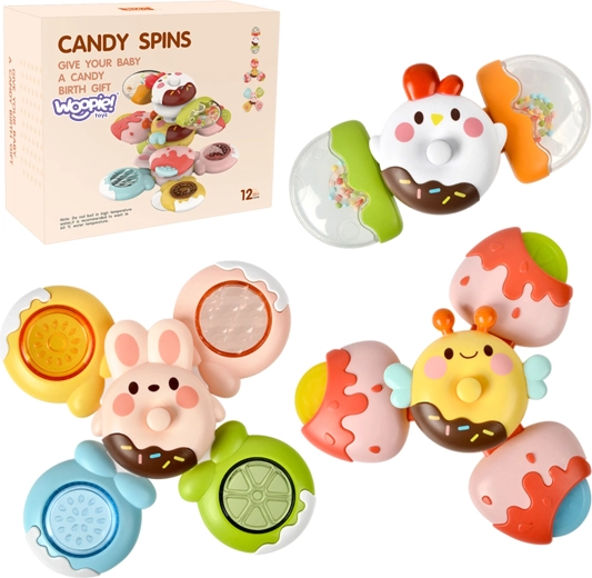 WOOPIE παιδικά αισθητηριακά παιχνίδια spinner με εναλλάξιμα σχήματα μέλισσα, κοτοπουλάκι, κουνελάκι, σετ 3 τεμ.