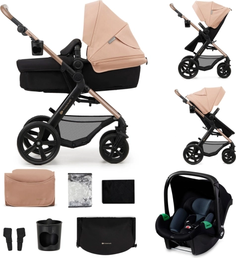 KINDERKRAFT συνδυαστικό καρότσι Moov 2 3 σε 1 με αφρώδεις τροχούς – Sand Beige