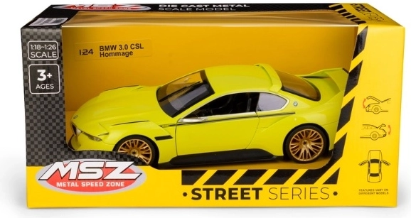 Συλλεκτικό μοντέλο BMW 3.0 CSL Hommage MSZ σε κλίμακα 1:24, κίτρινο