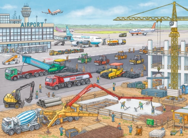 Παιδικό παζλ RAVENSBURGER εργοτάξιο στο αεροδρόμιο, 100 κομμάτια XXL