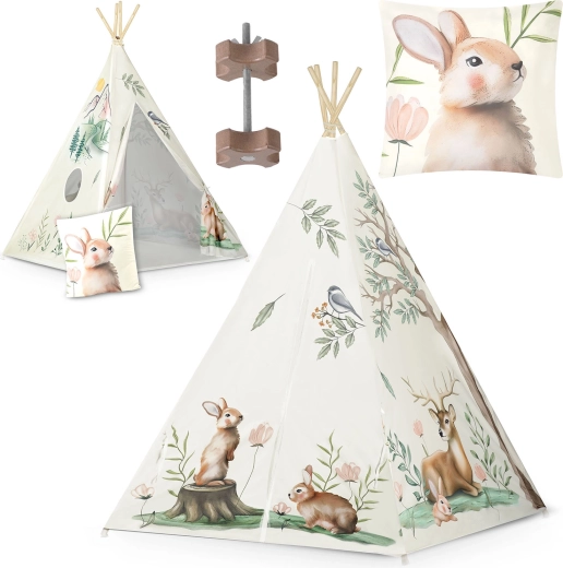 Παιδικό teepee NUKIDO – μπεζ με δασικά μοτίβα