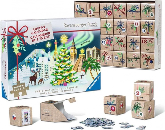 Ημερολόγιο Advent παζλ RAVENSBURGER – Χριστούγεννα σε όλο τον κόσμο, 24×54 κομμάτια