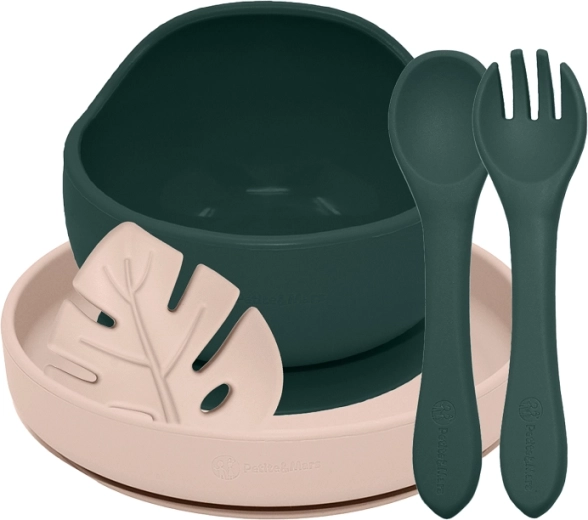 Petite&Mars σετ σίτισης σιλικόνης Take&Match misty green / desert sand 6m+ (4 τεμ.)