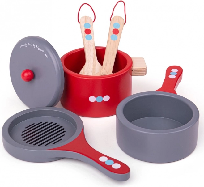 Bigjigs Toys Ξύλινο Σετ Μαγειρικών Σκευών με Πουά