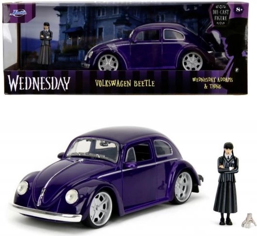 Μεταλλικό μοντέλο αυτοκινήτου 1972 VW Beetle 1:24 με φιγούρα της Wednesday Addams