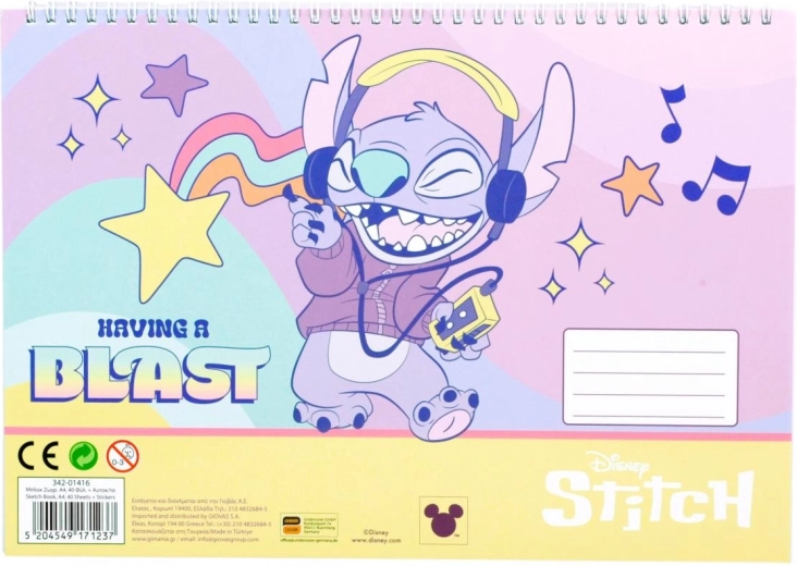 Σπιράλ μπλοκ με αυτοκόλλητα Lilo και Stitch A4