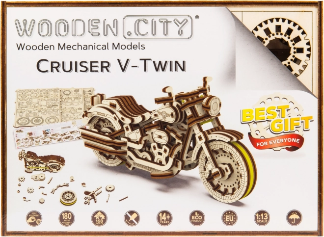 Ξύλινο τρισδιάστατο παζλ μοτοσικλέτας Cruiser V‑Twin WOODEN CITY (168 κομμάτια)