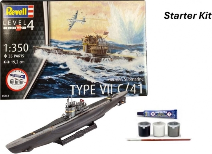 Σετ αρχαρίων Revell 1:350 γερμανικό υποβρύχιο Type VII C/41 – πλαστικό μοντέλο