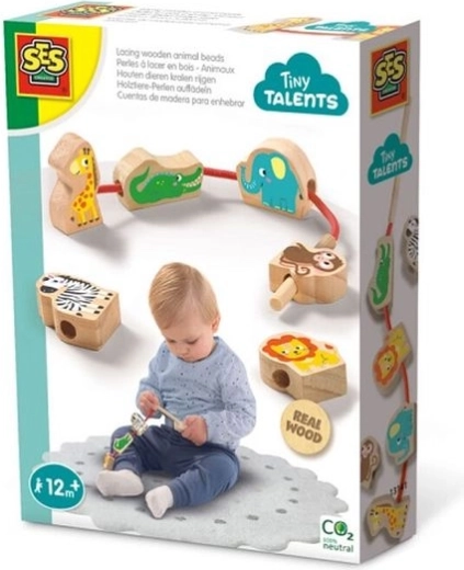 SES Creative Tiny Talents ξύλινα ζωάκια περάσματος κορδονιού
