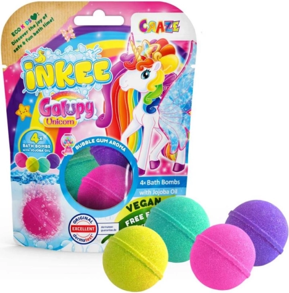 Inkee αφρίζουσες μπάλες μπάνιου Galupy Unicorn – σετ 4 χρωμάτων