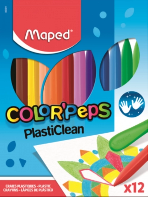 Τριγωνικά πλαστικά χρωματιστά μολύβια MAPED Color'Peps PlastiClean, 12 τεμ.