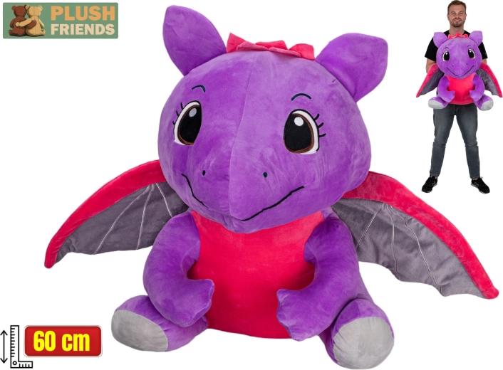 Plush Friends μωβ λούτρινος δράκος 60 cm, καθιστός