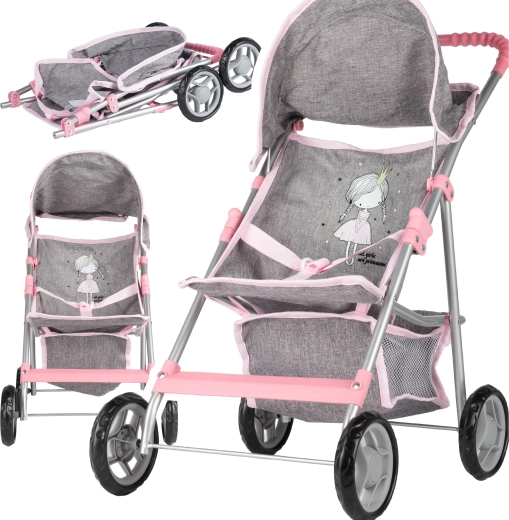 Καροτσάκι για κούκλες Little Princess Grey