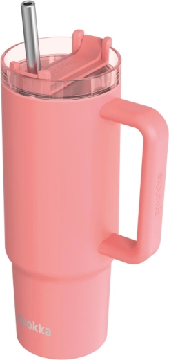 Ανοξείδωτη θερμική κούπα Quokka Vibe Coral Drop Safe με καλαμάκι 880 ml