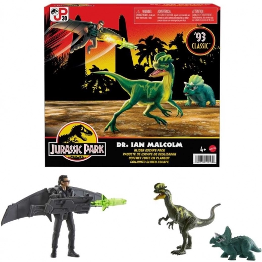 Jurassic World – σετ φιγούρων Ian Malcolm με δεινοσαυρικούς συντρόφους και γκλάιντερ