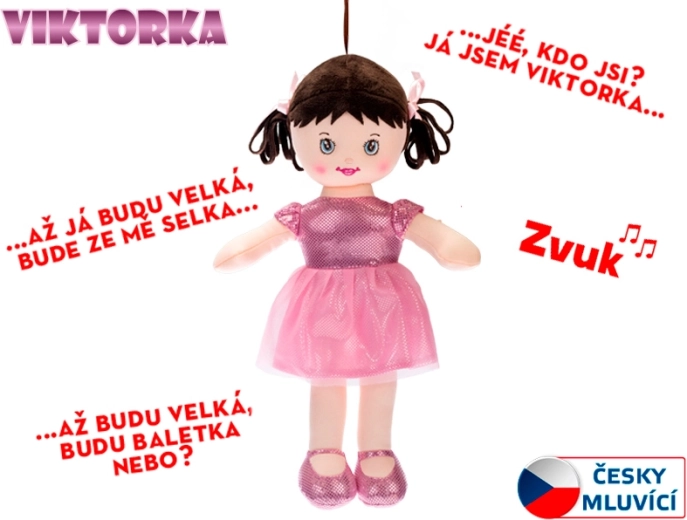Ομιλούσα πάνινη κούκλα Viktorka 32 cm – ανοιχτό ροζ
