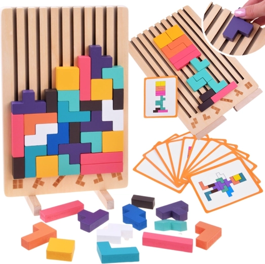 Ξύλινο λογικό παζλ Tetris με πολύχρωμα κομμάτια