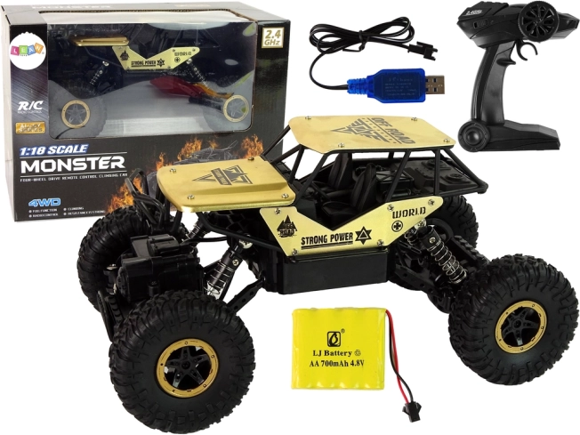 Τηλεκατευθυνόμενο off-road αυτοκίνητο 1:18 μαύρο-χρυσό με ψηλούς τροχούς