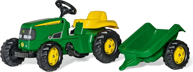 Ποδοκίνητο τρακτέρ Rolly Kid John Deere με ρυμουλκούμενο, πράσινο
