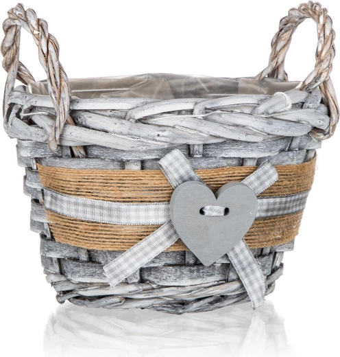 Στρογγυλό ψάθινο καλαθάκι με χερούλια GRIS 14 × 10 cm, γκρι