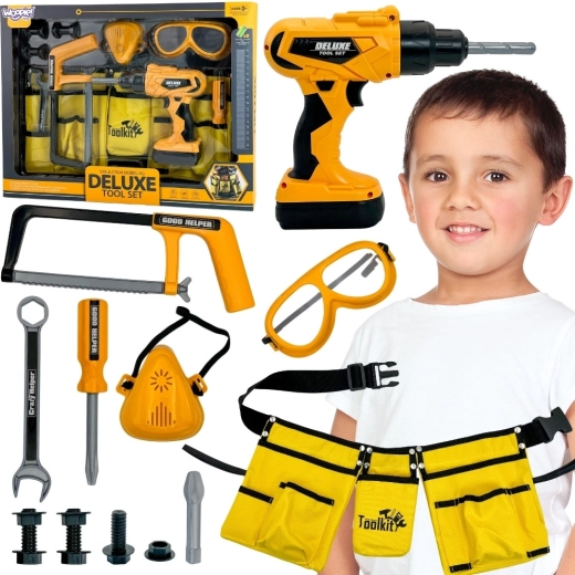 Παιδικό σετ εργαλείων WOOPIE Little Handyman με ζώνη, γυαλιά και δράπανο, 16 τεμάχια