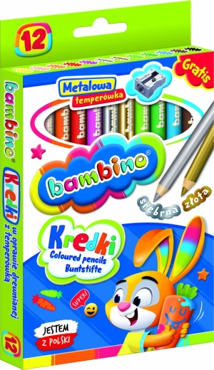 Bambino στρογγυλές ξυλομπογιές 12 χρωμάτων με ξύστρα