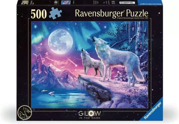 Φωσφορίζον παζλ Ravensburger Ουρλιάζοντες λύκοι στο λυκόφως 500 κομμάτια