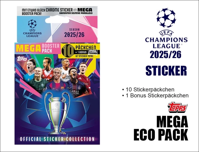 Topps mega eco pack με αυτοκόλλητα UEFA Champions League 2025/2026