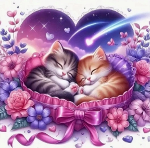 Ζωγραφική με διαμαντάκια Κοιμισμένα γατάκια 30 × 40 cm