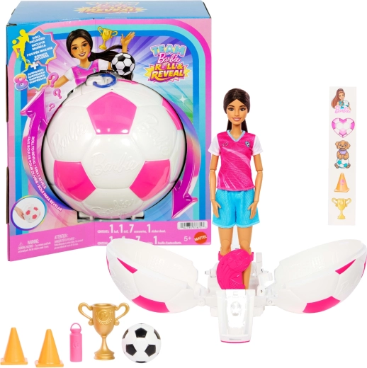 Mattel Barbie Team Roll and Reveal ποδοσφαιρίστρια με αξεσουάρ