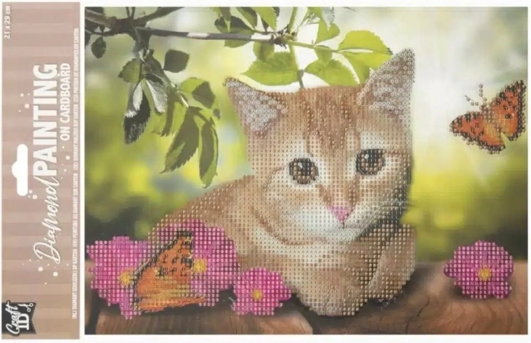 Διαμαντένια ζωγραφική σε σανίδα Γατάκι 29 × 21 cm