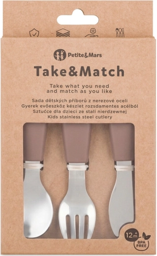 Petite&Mars σετ παιδικών μαχαιροπίρουνων από ανοξείδωτο ατσάλι Take&Match Velvet latte 12m+