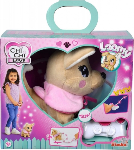 Διαδραστικό λούτρινο σκυλάκι CHI CHI LOVE Loomy με φωτιζόμενο λουρί και τηλεχειριστήριο, 18 εκ.