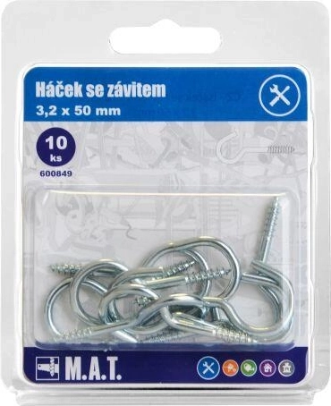 Γάντζος με σπείρωμα 50 × 3,2 mm, γαλβανισμένος (10 τεμ.)