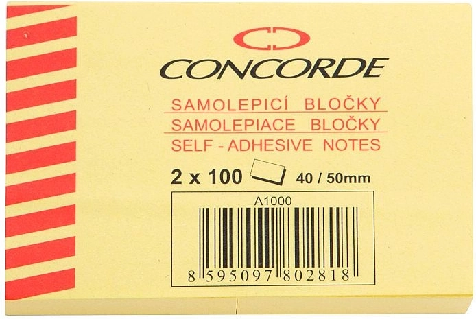 Αυτοκόλλητο σημειωματάριο κίτρινο 40 × 50 mm CONCORDE, 2 × 100 φύλλα