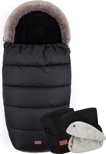 Petite&Mars χειμερινός ποδόσακος 4σε1 Comfy Forever black + μουφάκι χεριών Jasie ink black